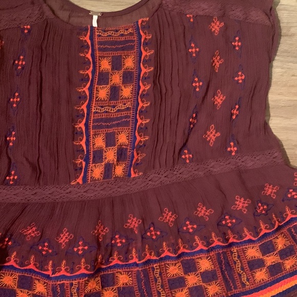 Free People Maroon all of your feelings embroidered top XS - Picture 5 of 5